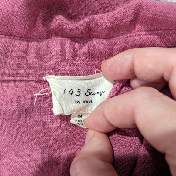 Linen Medium fringed button down maternity blouse, dusty rose - Picture 2 of 3